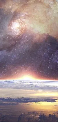 This phone live wallpaper showcases a stunning view of the earth against the backdrop of a beautiful galaxy