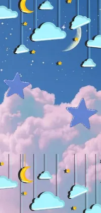 This stunning phone live wallpaper features an enchanting night sky filled with fluffy clouds and twinkling stars, exuding Tumblr and Y2K-esque vibes