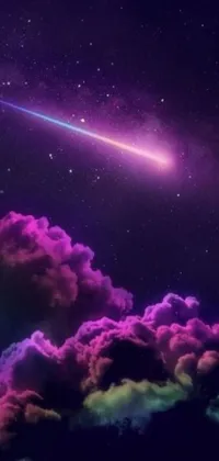 This vivid live wallpaper showcases a mesmerizing image of a comet soaring through a colorful sky