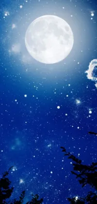 anime night sky with full moon