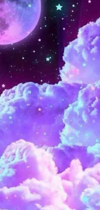 Check out this stunning phone live wallpaper featuring a full moon and clouds set against a vibrant purple nebula background