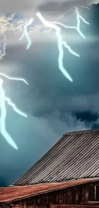 Get ready to jazz up your phone screen with this live wallpaper! The image showcases a countryside barn with volumetric lightning bolts in the backdrop