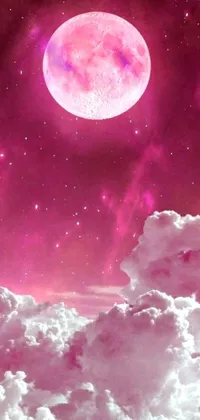 Introduce a captivating phone live wallpaper of a pink moon in the sky