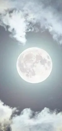 This captivating mobile live wallpaper boasts a full moon in a cloudy night sky