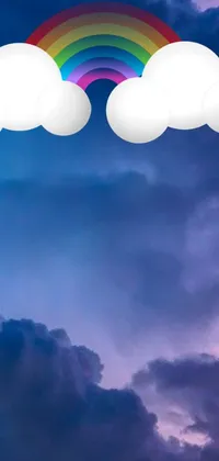 This live wallpaper features two white clouds, a rainbow, and an album cover as striking elements