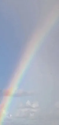 This phone live wallpaper features a captivating depiction of a rainbow in the sky above the ocean
