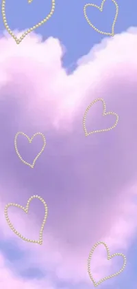 This live wallpaper showcases an enchanting sky with floating hearts in various shades