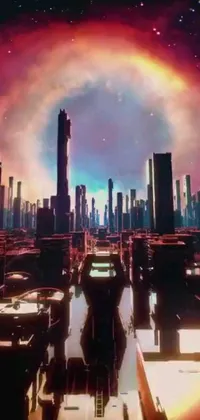 Experience the enchantment of a futuristic city coming to life on your phone screen with this live wallpaper