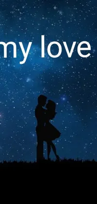 This stunning live wallpaper depicts a romantic couple standing atop a hill and gazing at the starry night sky