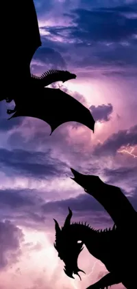 Get ready to elevate your phone's home screen with this amazing live wallpaper featuring two dragons flying through a cloudy sky