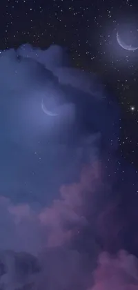 This beautiful phone live wallpaper features a serene and mystical digital painting of a night sky