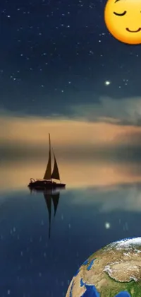 This live wallpaper features a serene boat floating on calm water, inspired by surrealism