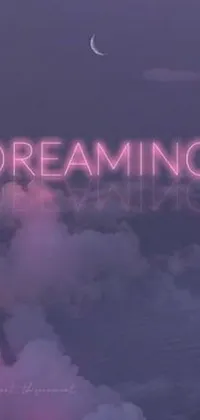 Add a creative pop of color to your cellphone with this pink neon "Dreaming" live wallpaper design against a mesmerizing set of clouds
