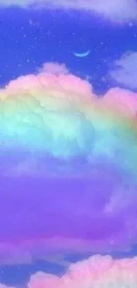 This phone live wallpaper features a mesmerizing rainbow cloud in the sky, adding a touch of magic to your device
