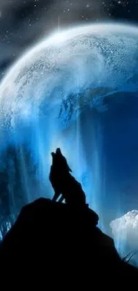 Get mesmerized by this captivating phone live wallpaper featuring a majestic wolf howling under a full moon