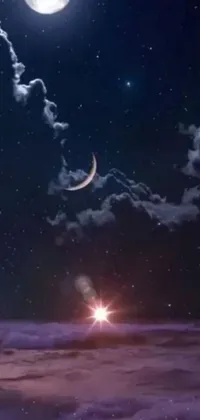 This phone live wallpaper features a serene and enchanting scene of a full moon in the sky