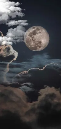 This phone live wallpaper features a stunning full moon in a night sky, complete with drifting clouds