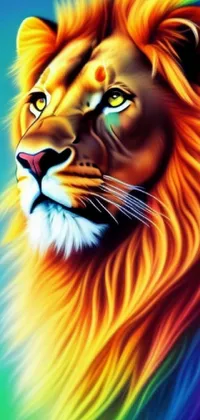 This fascinating live wallpaper showcases a striking digital painting of a lion's face against a colorful high-contrast gradient background