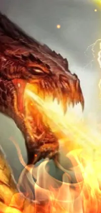 This live wallpaper features a stunning painting of a fire breathing dragon