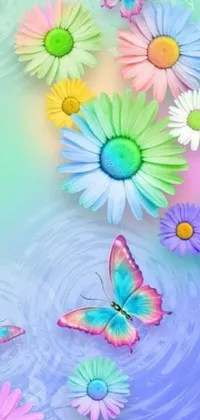 Looking for a serene and visually pleasing wallpaper for your phone? Check out this live wallpaper featuring a bunch of colorful flowers floating in water
