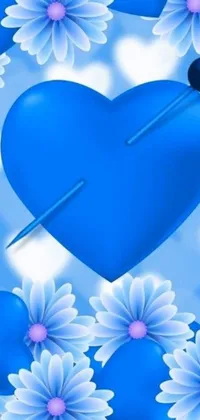 This beautiful phone live wallpaper features a stunning arrangement of blue hearts surrounded by delicate flowers