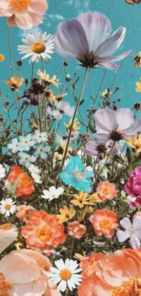 Introducing a breathtaking live wallpaper featuring a field of colorful flowers that appear to bloom endlessly against a blue sky backdrop