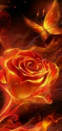 Add life to your phone screen with this stunning live wallpaper! The mesmerizing image features a vibrant red rose surrounded by swirling flames and delicate butterflies