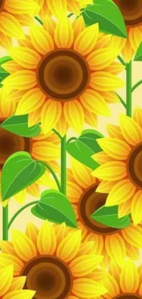 This live wallpaper features a beautiful display of yellow sunflowers set against a bright yellow background