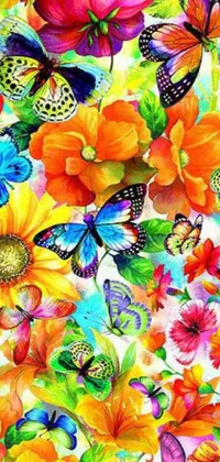 This live wallpaper features an array of colorful butterflies and flowers against a white background designed as a jigsaw puzzle