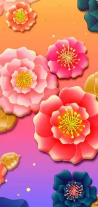 This phone live wallpaper showcases a stunning floral arrangement on a colorful backdrop, featuring intricate sakura origami roses