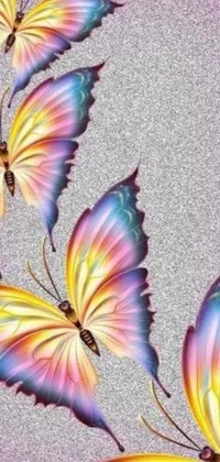 This phone's live wallpaper showcases a group of lively and colorful butterflies set against a deep purple background, creating a mesmerizing and eye-catching effect