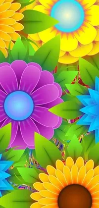 Get mesmerized by a phone live wallpaper depicting a cluster of colorful flowers in digital art vector style