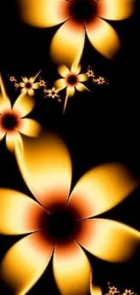 This phone live wallpaper features a bunch of yellow flowers set against a black background