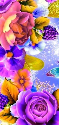 Looking for a beautiful and vibrant live wallpaper for your phone? Check out this stunning digital art by Lisa Frank! This wallpaper features a bunch of colorful flowers, adorned with sparkling crystals, and surrounded by elegant butterflies