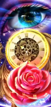 This delightful phone live wallpaper brings a dose of whimsical charm with its close-up shot of a golden steampunk clock, adorned with intricate roman numerals and moving gear action