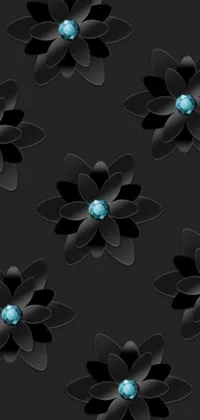 This phone live wallpaper showcases a stunning digital rendering of black and blue flowers on a black background