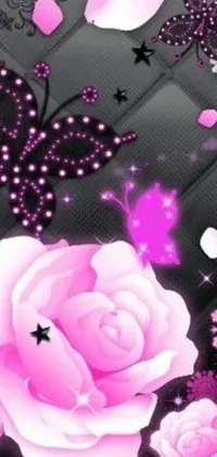 This stunning phone live wallpaper features a close-up of a vibrant pink rose against a black background