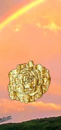 Experience a stunning <a href="/color-wallpapers/gold-wallpapers">gold wallpaper</a>, inspired by surrealism and featuring a beautiful rose floating in the sky