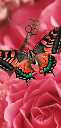 This phone live wallpaper features a stunning digital rendering of a flower and butterfly in a romantic and dreamy style