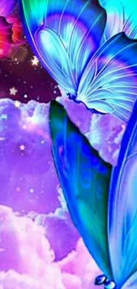 This phone live wallpaper features beautifully crafted butterfly illustrations that fly gracefully through a captivating cosmic cloudscape