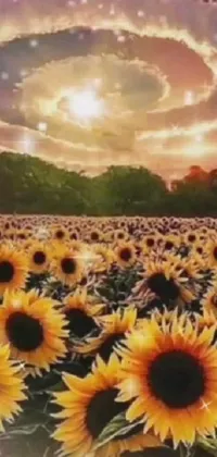 This phone live wallpaper boasts a breathtaking field of sunflowers with a mesmerizing spiral backdrop