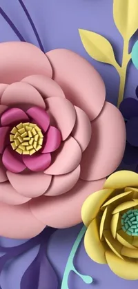This stunning mobile live wallpaper features a mesmerizing close-up of paper flowers set against a purple backdrop