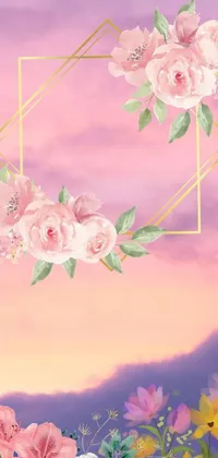 Revamp your phone's home screen with a mesmerizing live wallpaper! This stunning design showcases blooming flowers against a pastel pink sky with metallic gold accents