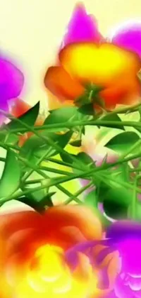 This live wallpaper showcases a striking close up of a bunch of vibrant morning glory flowers, rendered in digital painting style