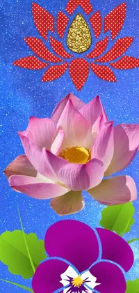 This phone live wallpaper features a beautiful pink and purple flower design, complete with detailed lotus flowers
