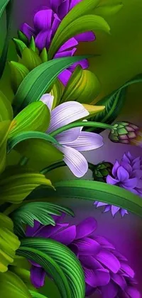 This phone live wallpaper features a digital artwork of a stunning bunch of flowers and a butterfly