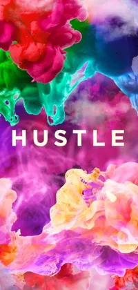 This dynamic live wallpaper showcases a vibrant poster featuring the rallying word "hustle