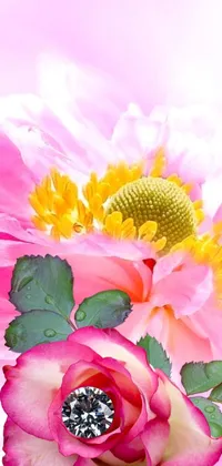 This exquisite live wallpaper features a stunning pink peony flower complemented by green leaves