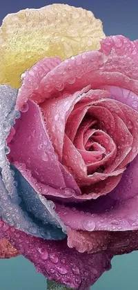 This realistic phone wallpaper showcases a stunning rose flower with dew drops replete on it, imbuing a cool and refreshing feel to your device's screen