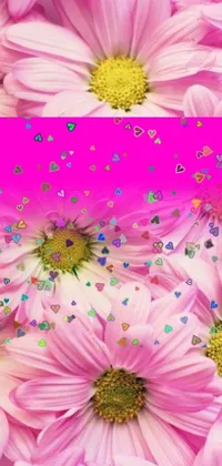 Get lost in a charming and heartwarming display of pink flowers with hearts live wallpaper for your phone
